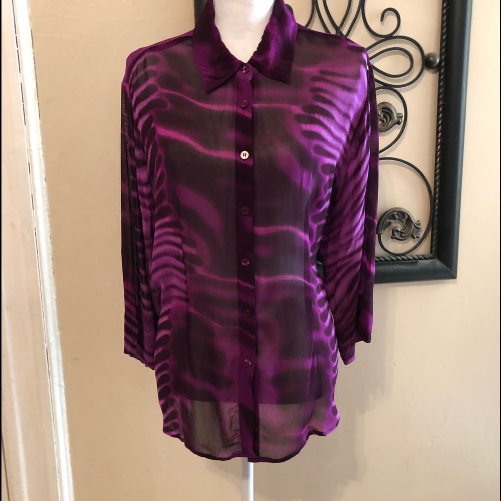 Purple swirl pattern button up blouse